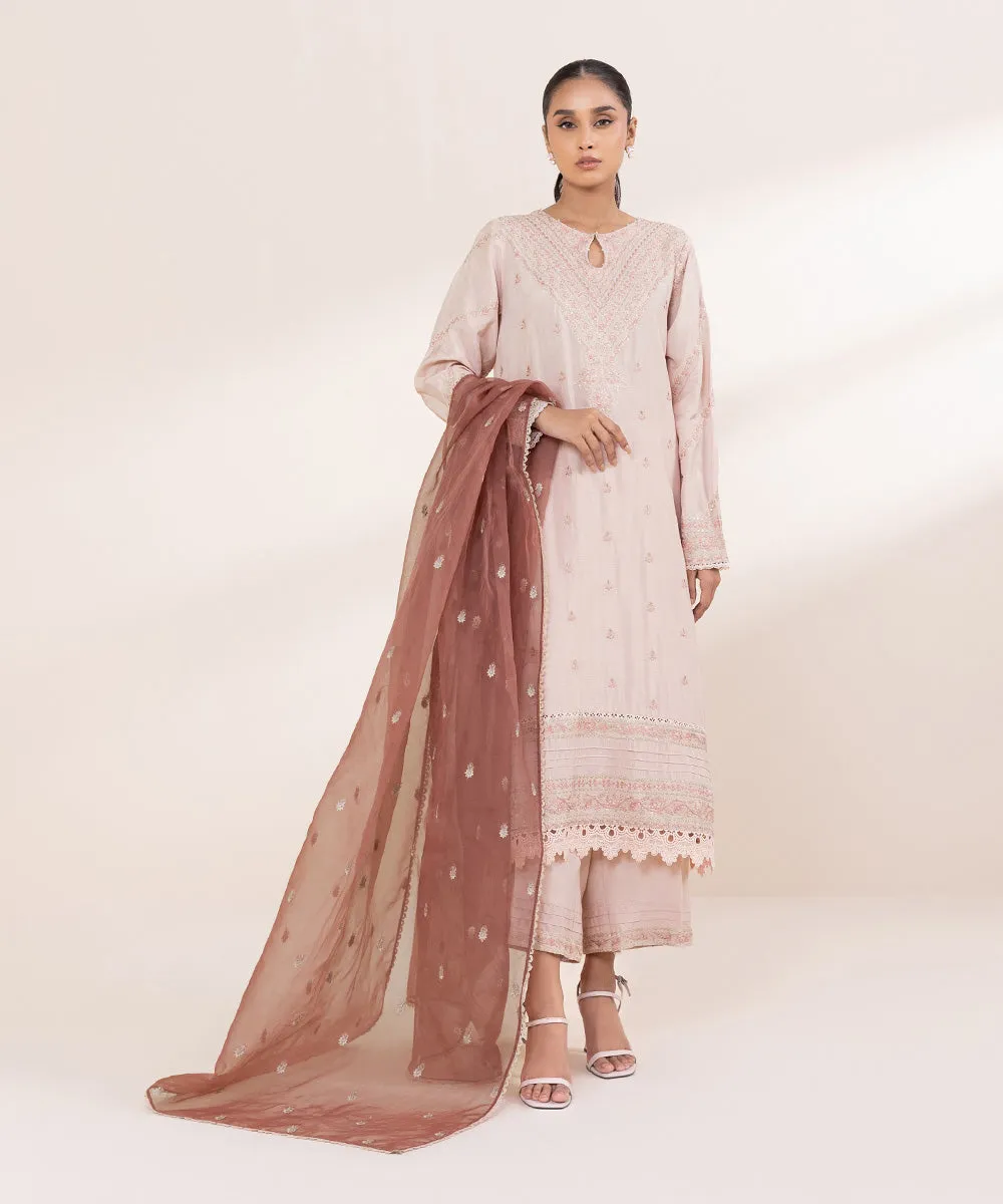 3 Piece - Embroidered Raw Silk Suit