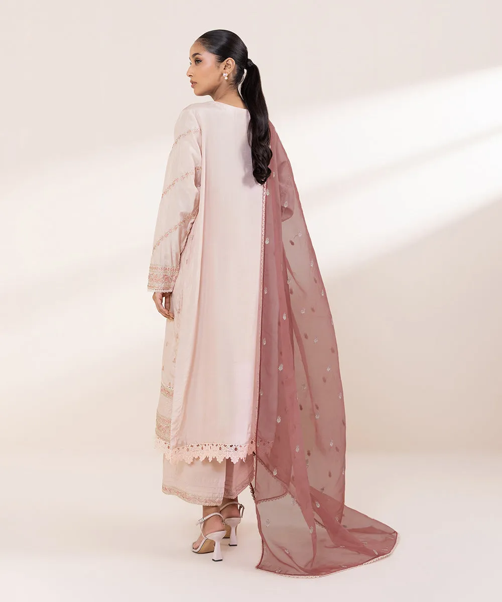 3 Piece - Embroidered Raw Silk Suit