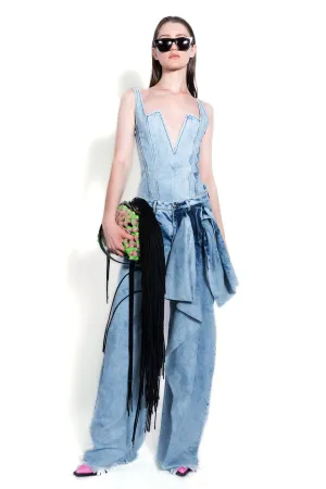 ACID WASH BOYFRIEND TROUSERS WITH BIG BOW