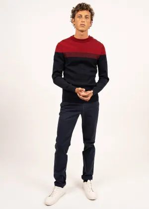 Mens Slim Fit Breton Sailor Jumper in Pure New Wool - Marine/Persan Colorway