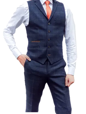 Cavani Kemson Tweed Navy Men's Slim Fit Waistcoat