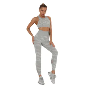 European and American Women's Clothing Mesh Camouflage Seamless Slim-Fit Yoga Wear Sports Suit