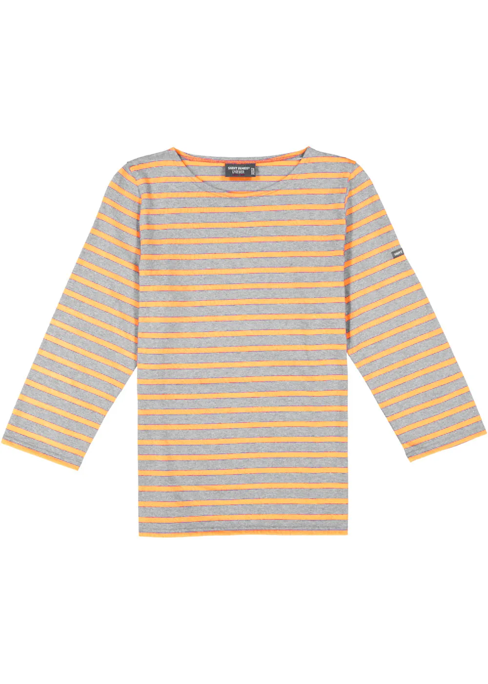 GALATHEE II - Breton Striped Top with ¾ Sleeve | Soft Cotton | Women Fit (DENIM / NEON ORANGE)