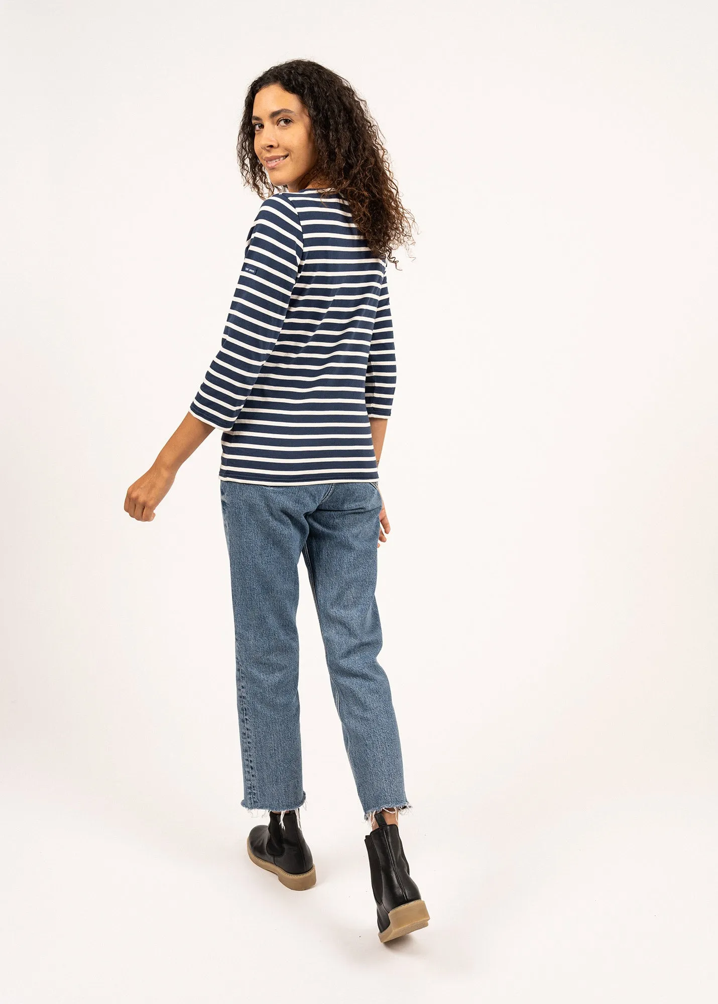 GALATHEE II - Breton Striped Top with ¾ Sleeve | Soft Cotton | Women Fit (NAVY / ECRU)