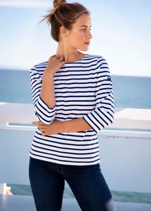 GALATHEE II - Breton Striped Top with ¾ Sleeve | Soft Cotton | Women Fit (WHITE / NAVY)