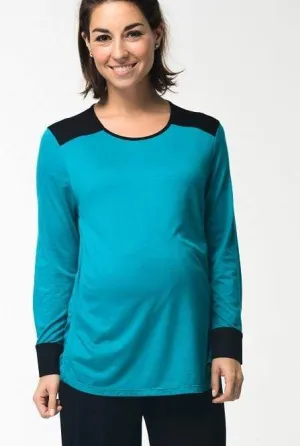 Maggie Contrast Maternity Top Teal