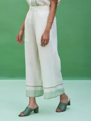 Mara Border Linen Pant - Ivory