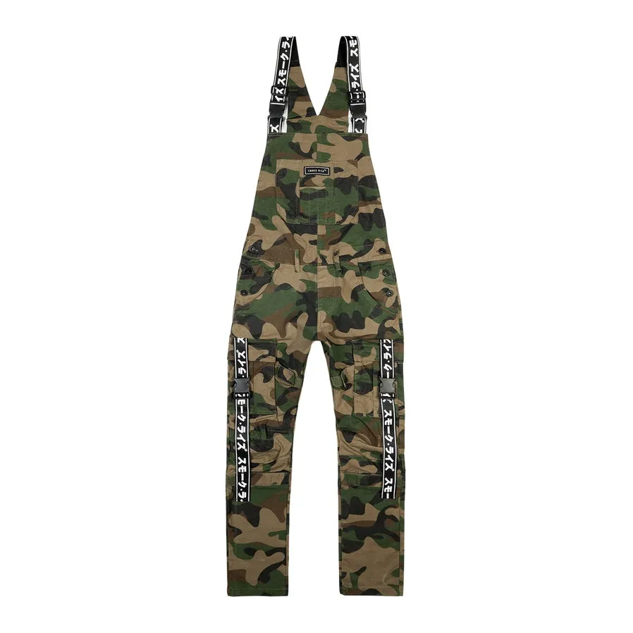 Mens Multi Cargo Fashion Twill Overalls - Wood Camo