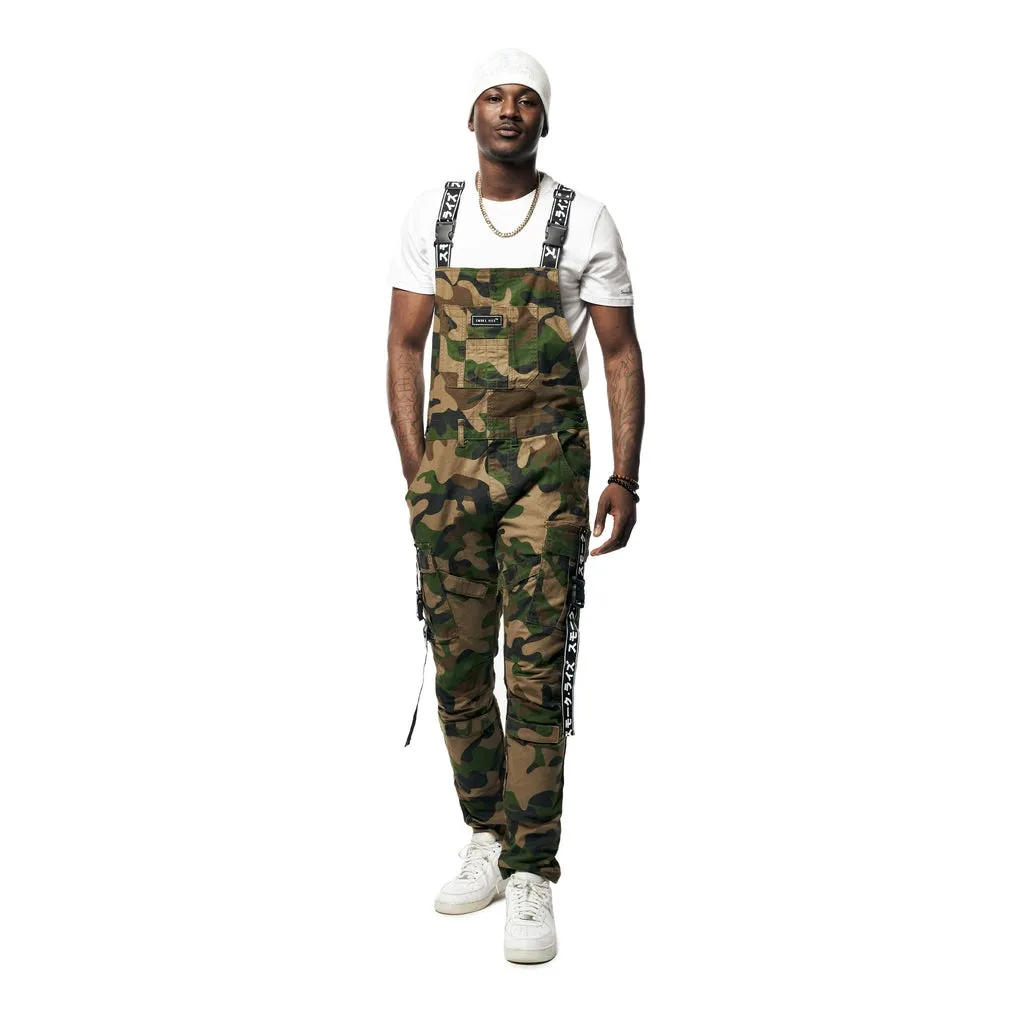 Mens Multi Cargo Fashion Twill Overalls - Wood Camo