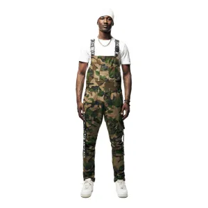 Mens Multi Cargo Fashion Twill Overalls - Wood Camo