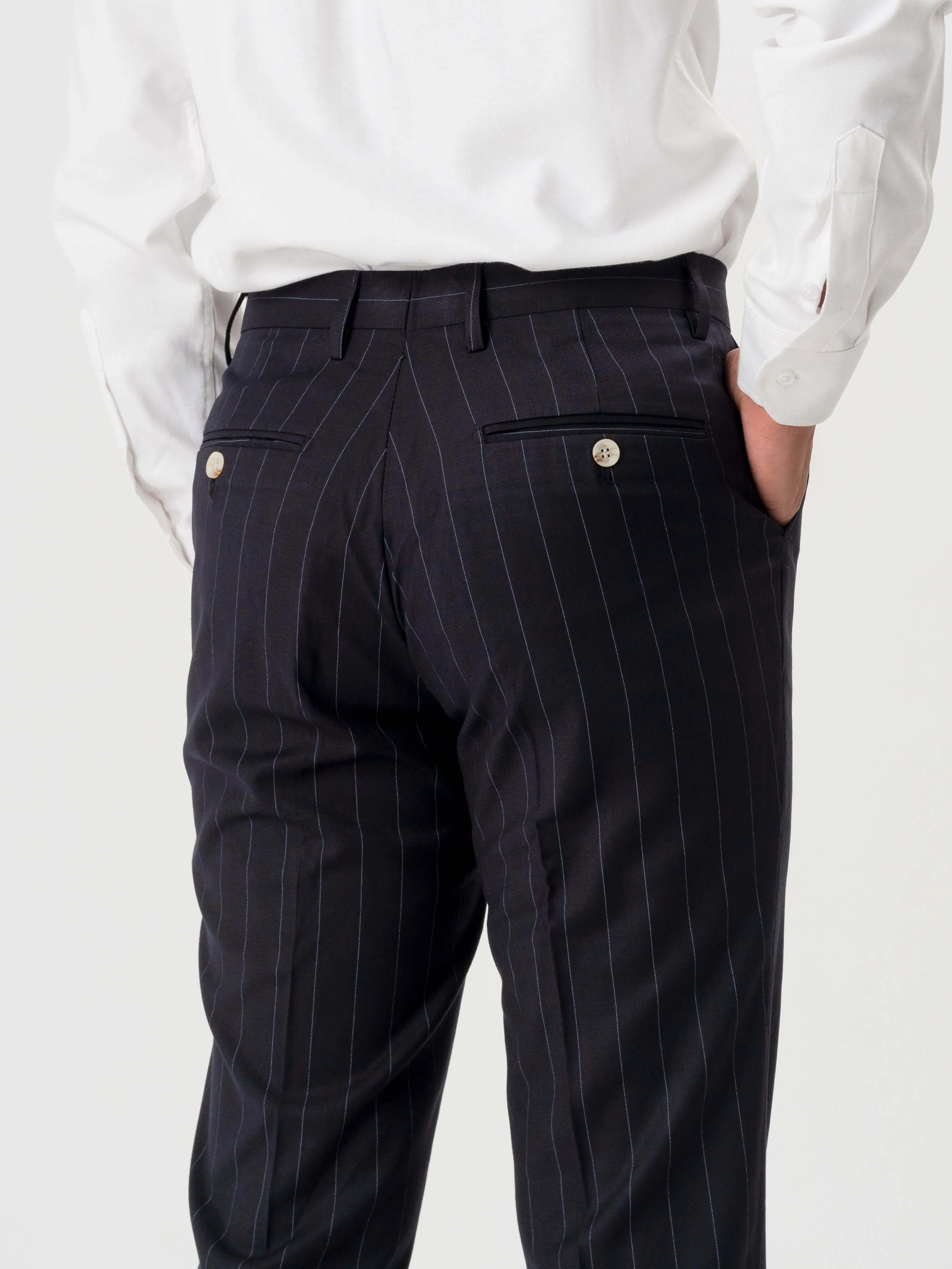 Trousers With Belt Loop - Deep Blue Stripes (Stretchable)